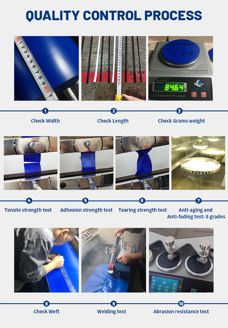 610GSM 650GSM 1000d 0.5mm 100% Polyester Blue PVC Fabric Roll Vinyl Tarp PVC Coated Tarpaulin